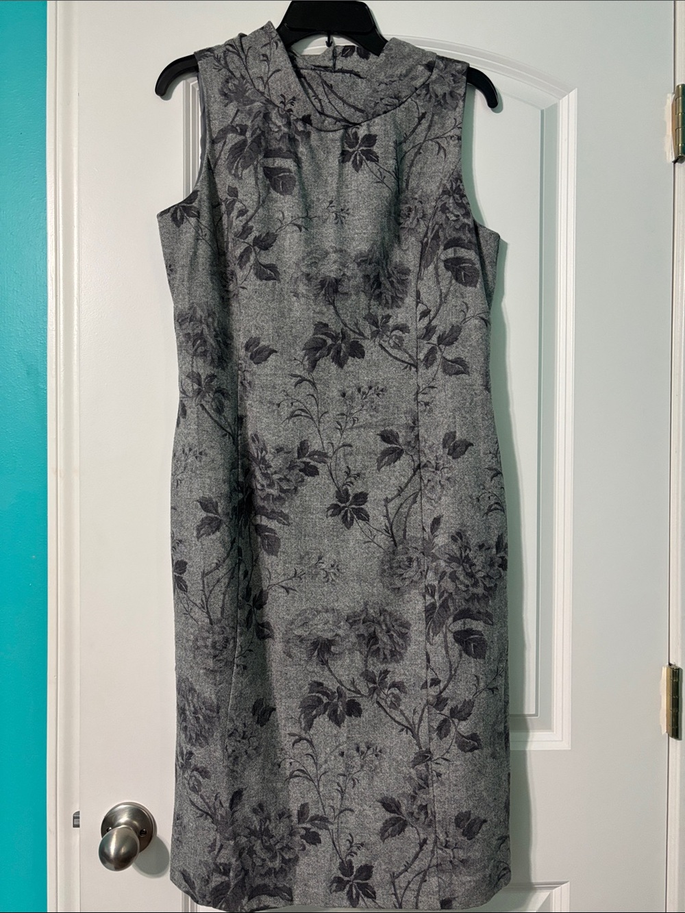 Talbots Gray Floral Midi Sheath Dress